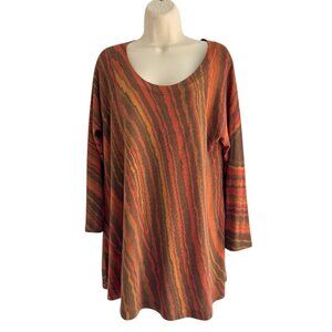 Nally & Millie Womens Size M Brown Orange Geometric Lagenlook Boho Flowy Top